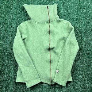 KÜHL Sweater Women's L Sage Green 100% Merino Wool Asymmetrical Full Zip Funnel